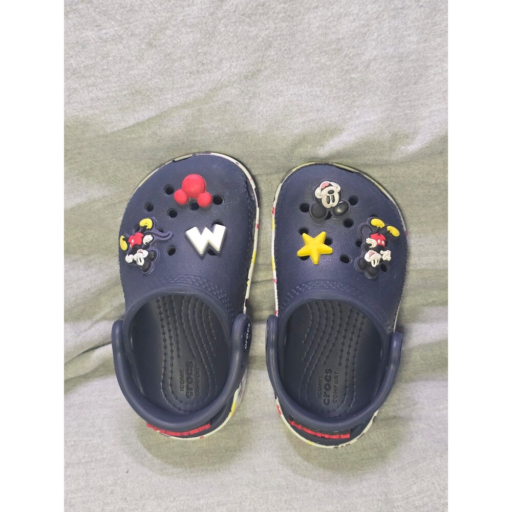 Crocs Kids Classic Disney Mickey Mouse Clogs Navy Blue Size C6 With Jibbitz